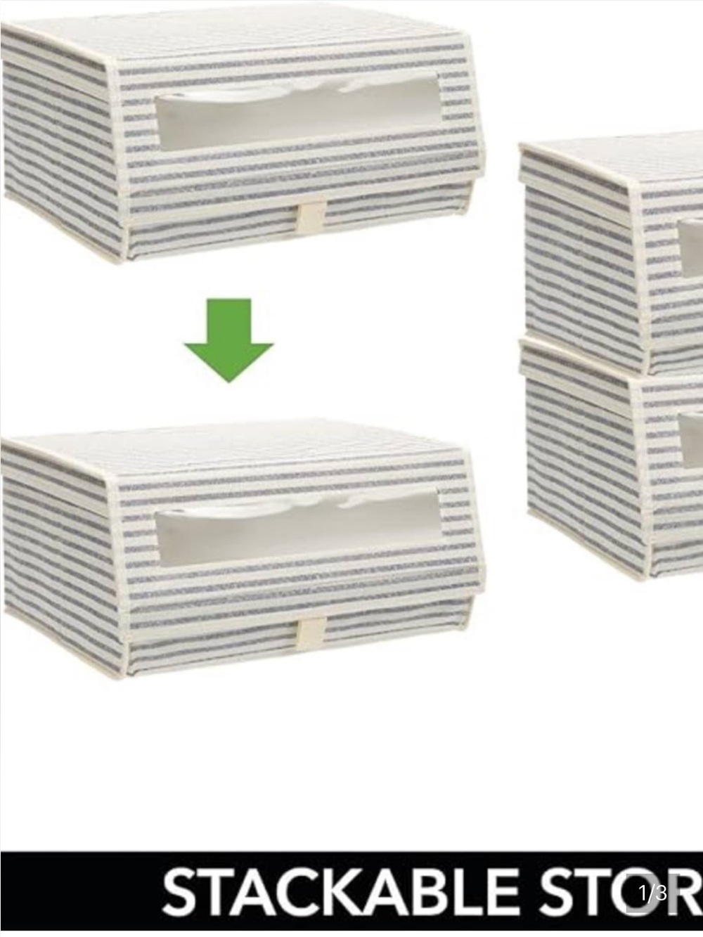 Amazon Blue & White Striped Fabric Storage Boxes - 2pc Stackable Set